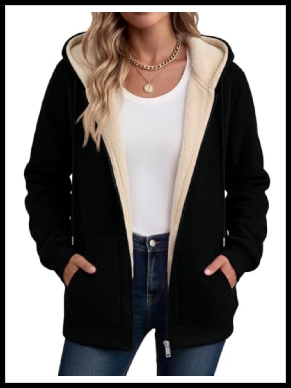 Women Sherpa Fleece Lined Zip Up Hoodie Jacket Warm Winter Coat
